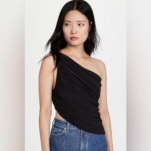 Norma Kamali Diana Ruched Asymmetric One Shoulder Top Black Size Medium